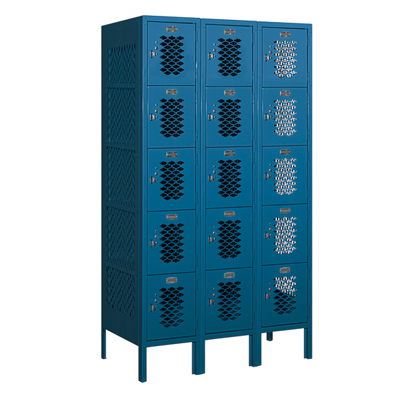 Salsbury Industries 5 Tier Box Vented Locker, 36"Wx66"Hx18"D, 15 Door, Blue, Unassembled 75358BL-U